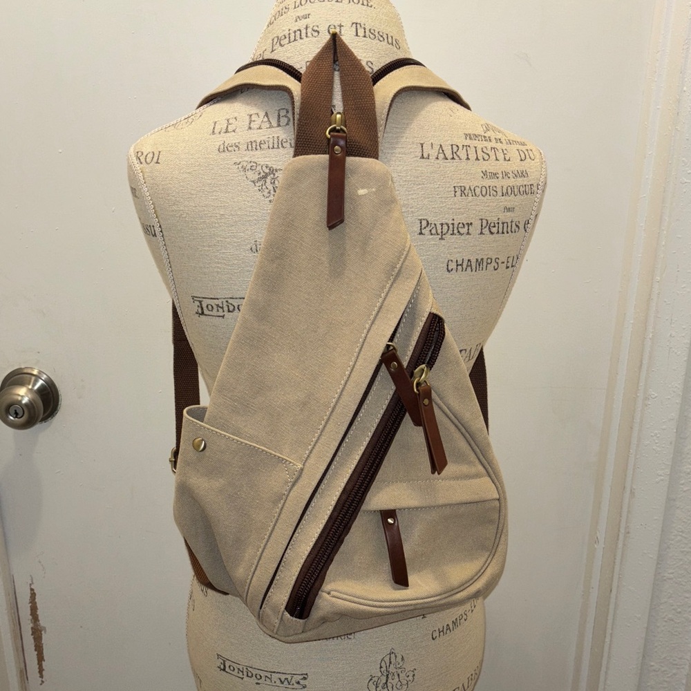Antik Kraft Sling and Beige Canvas Backpack NWOT